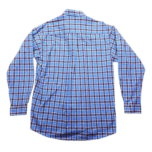CINCH Shirt Mens Large Blue Button Down Windowpane Plaid Long Sleeve Cotton - Picture 6 of 6